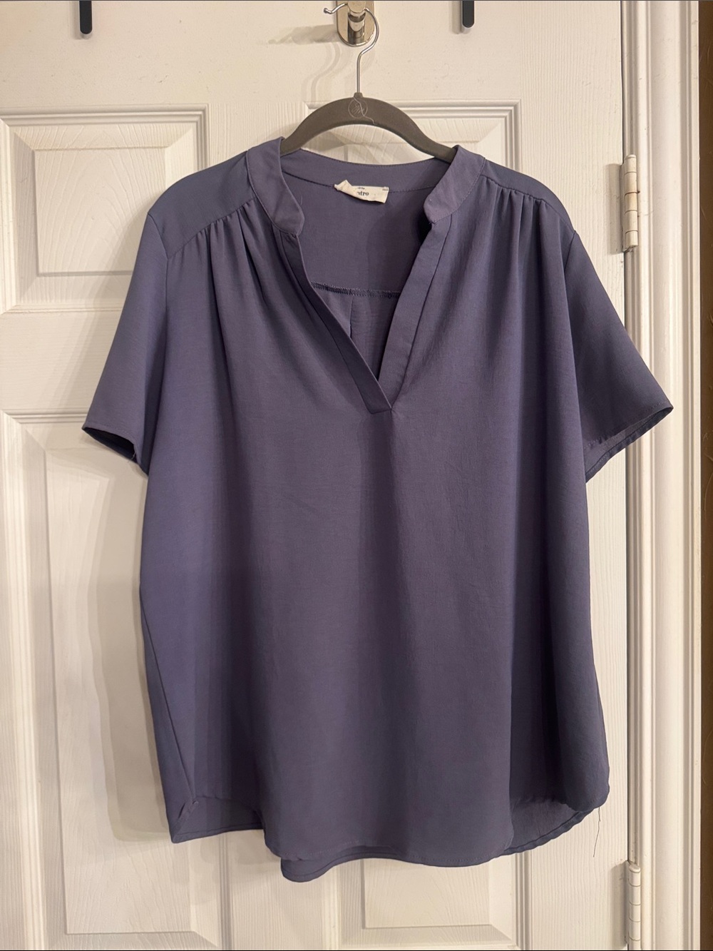 Entro Relaxed V-Neck Short Sleeve Top - Slate Blue